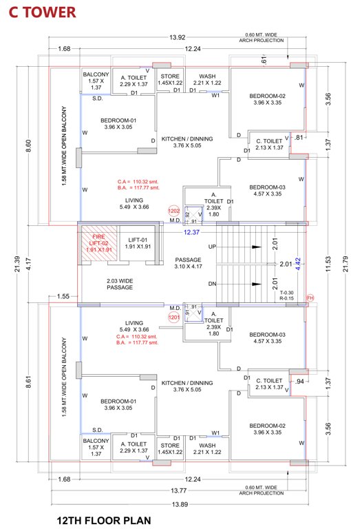 the shloka Block C Cluster Plan for 12th Floor