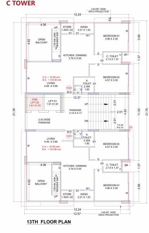 the shloka Block C Cluster Plan for 13th Floor