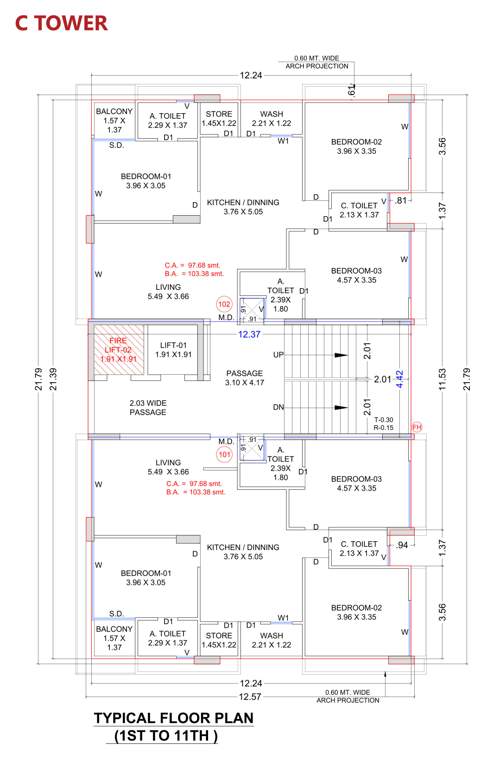 the shloka Block C Cluster Plan from 1st to 11th Floor