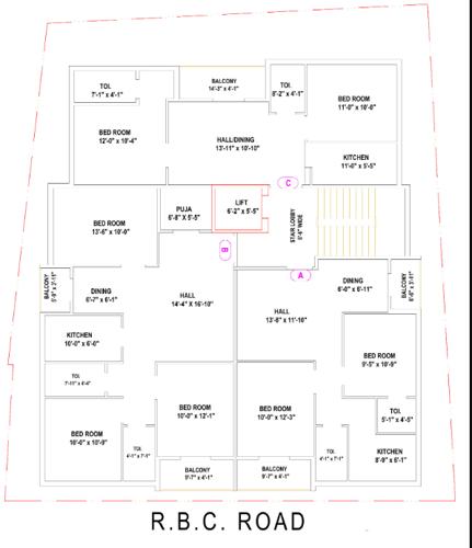  apartment Gokul Apartment Typical Cluster Plan