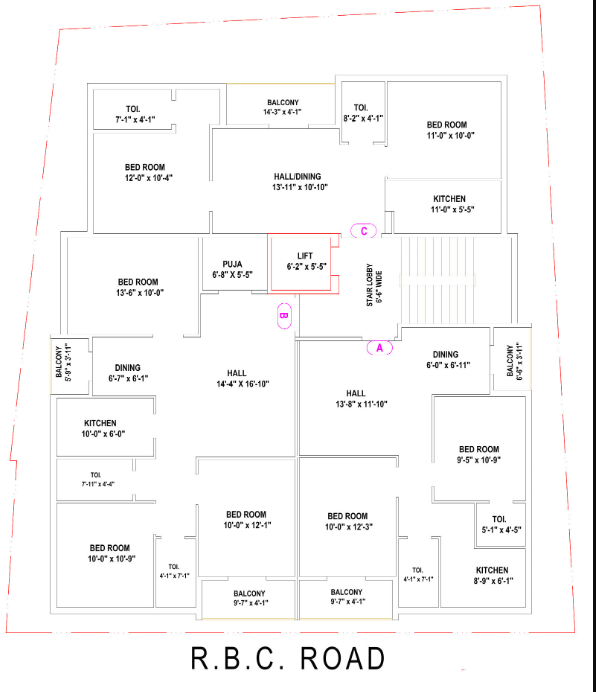  apartment Gokul Apartment Typical Cluster Plan