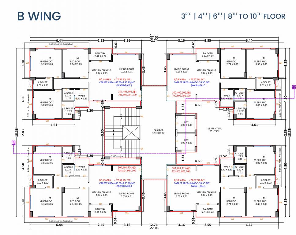  prayosha impress B Cluster Plan For 3rd, 4th, 6th, 8th And 10th Floor 