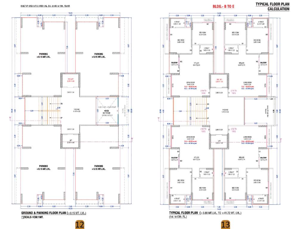  meera pearl Block B To E Cluster Plan from ground to 13th Floor