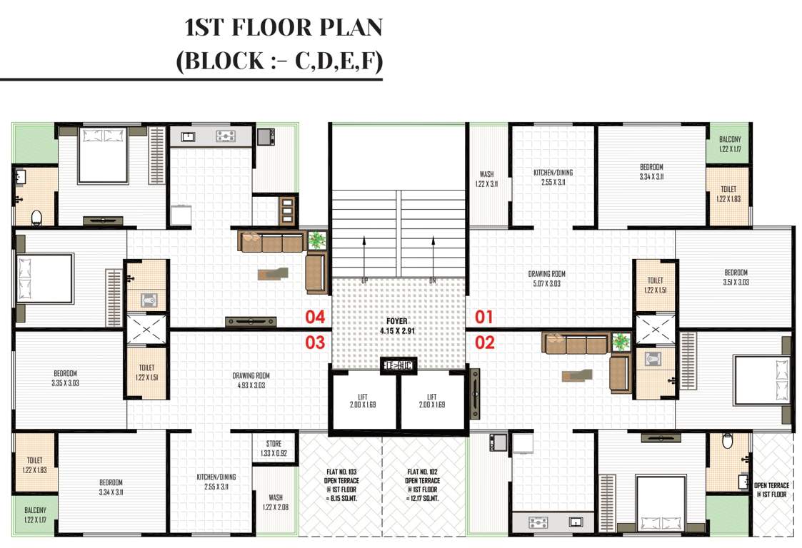  riyal residency C To F Cluster Plan For 1st Floor