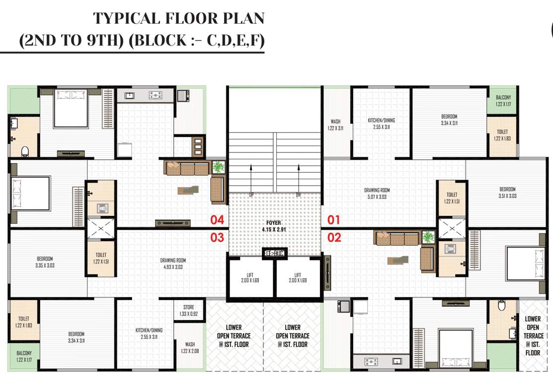  riyal residency C To F Cluster Plan From 2nd To 9th Floor