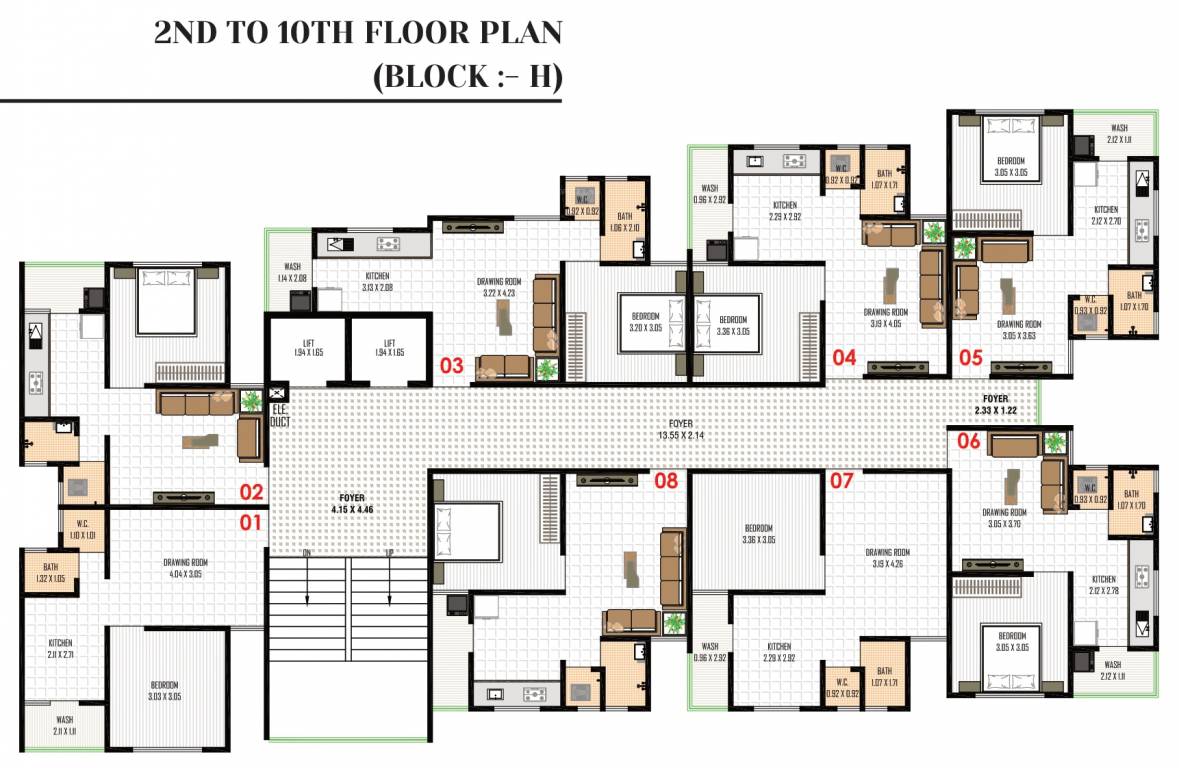  riyal residency H Cluster Plan From 2nd To 9th Floor