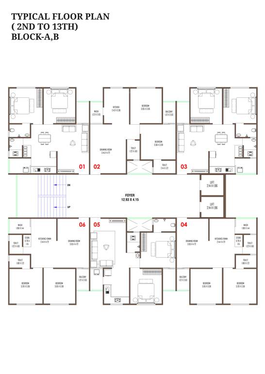  sankalp sky Block A And B Cluster Plan from 2nd to 13th Floor