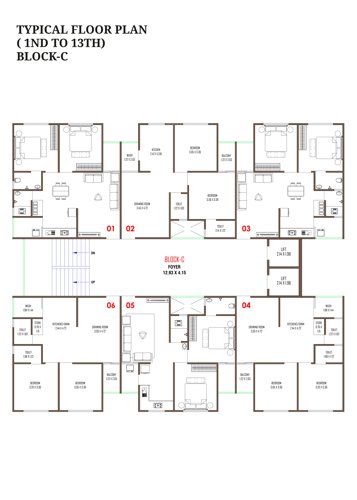  sankalp-sky Block C Cluster Plan from 1st to 13th Floor