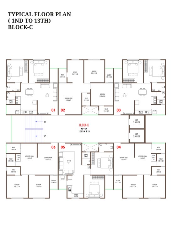  sankalp sky Block C Cluster Plan from 1st to 13th Floor