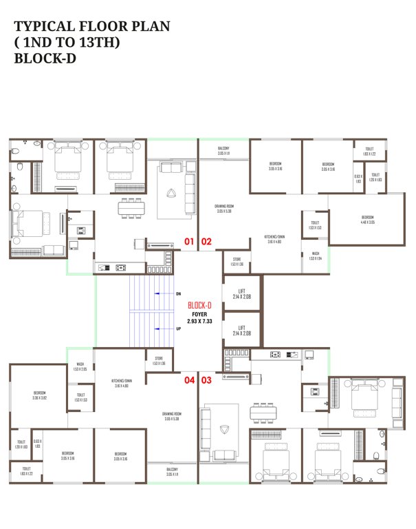 sankalp sky Block D Cluster Plan from 1st to 13th Floor
