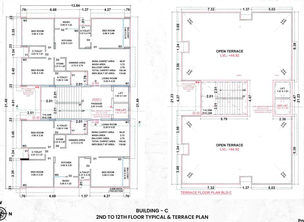 ofira parshwanath C Cluster Plan From 2nd To 12th Floor & Terrace Floor