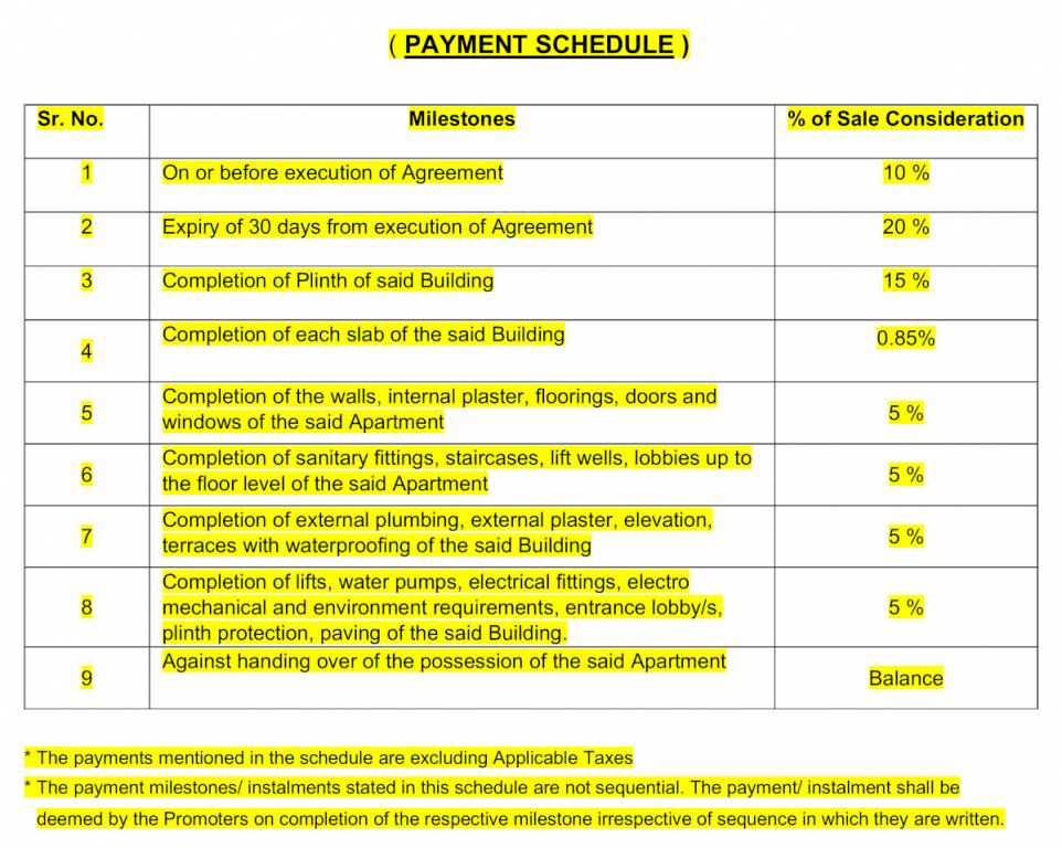 bhoomi-serenity Construction Linked Payment (CLP) Payment Plan