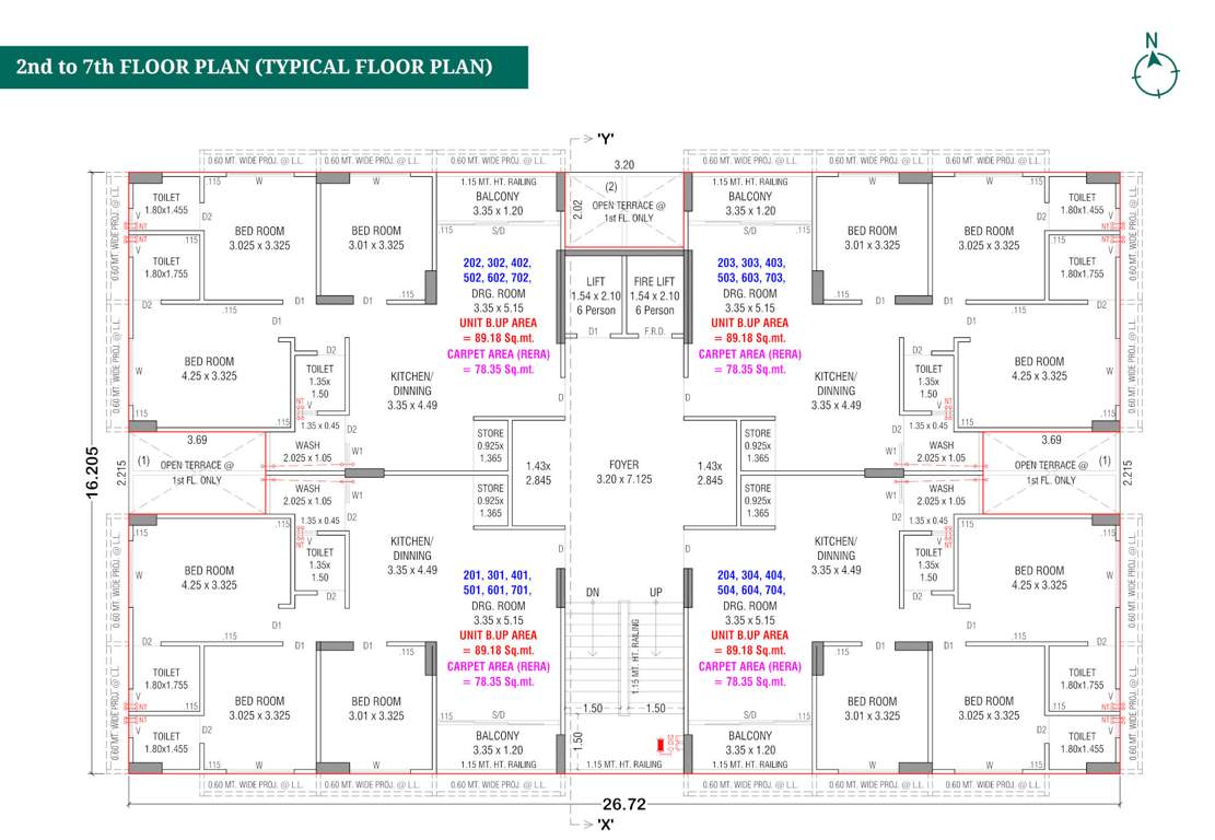  shantam Block A & B Cluster Plan from 2nd to 7th Floor