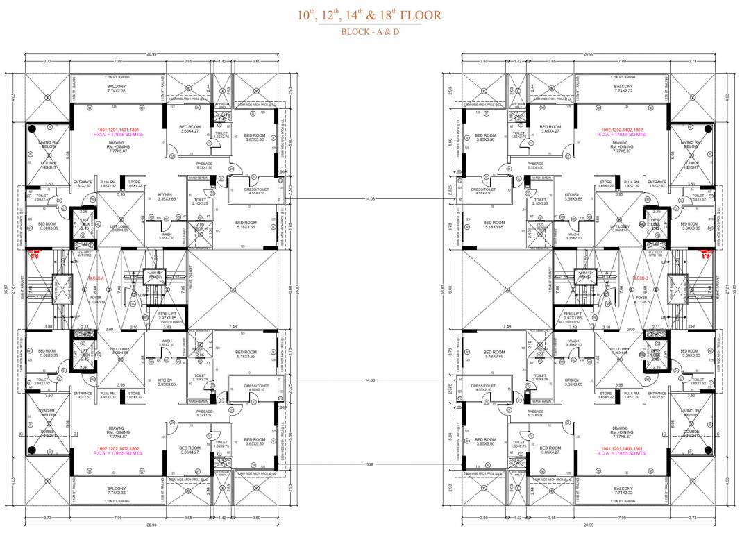 stark torre A, D Cluster Plan For 10th, 12th, 14th, 18th  Floor