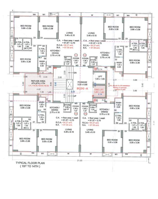 bhagwat elita Block A Cluster Plan from 1st to 14th Floor