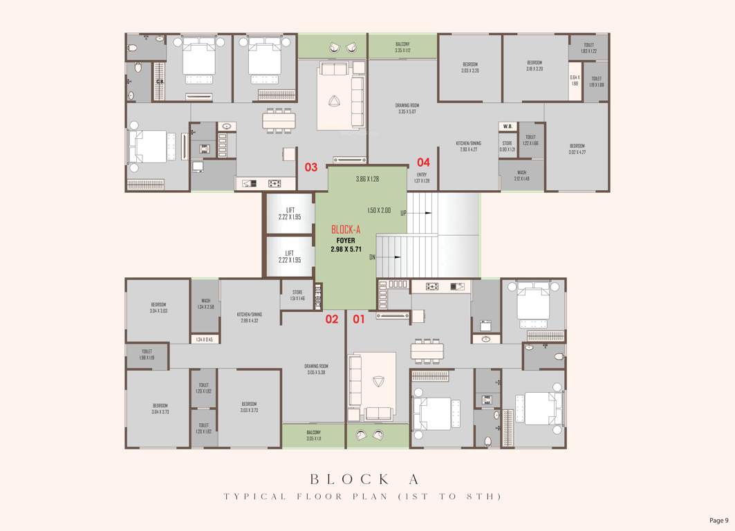  shyam harmony Block A Cluster Plan from 1st to 8th Floor