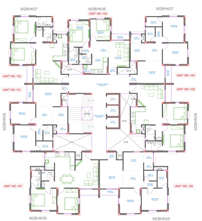 riviera phase 5 Tower B(Bell) Cluster Plan From 1st To 12th Floor