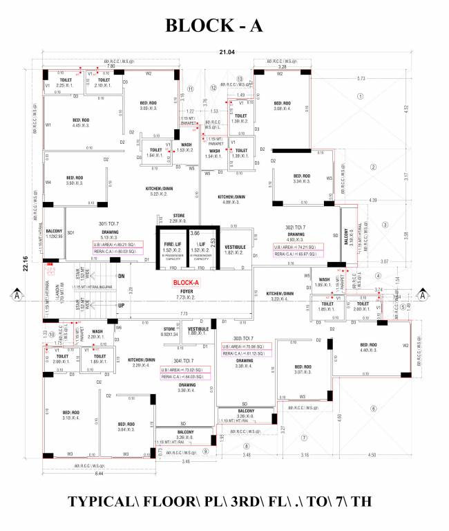  sundaram sparsh Block A Cluster Plan from 3rd to 7th Floor