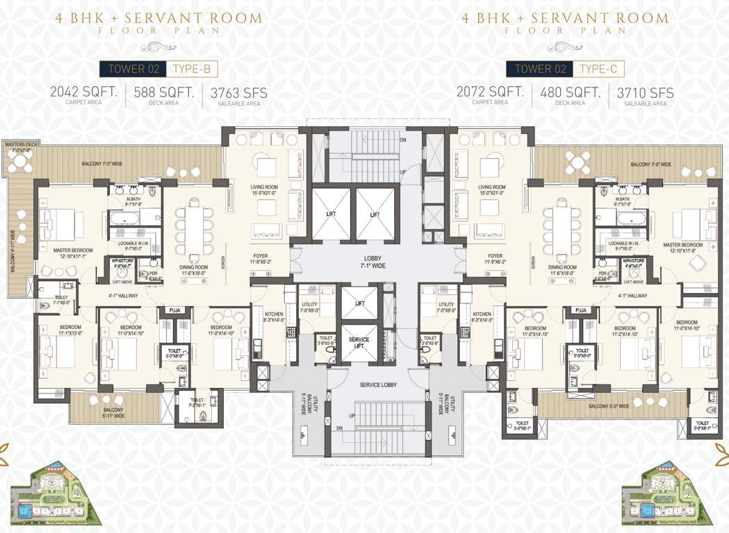  the estate residences Tower 2 Type B & C  Typical  Cluster Plan