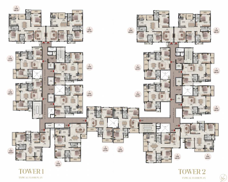 the courtyard Tower 1 Cluster Plan