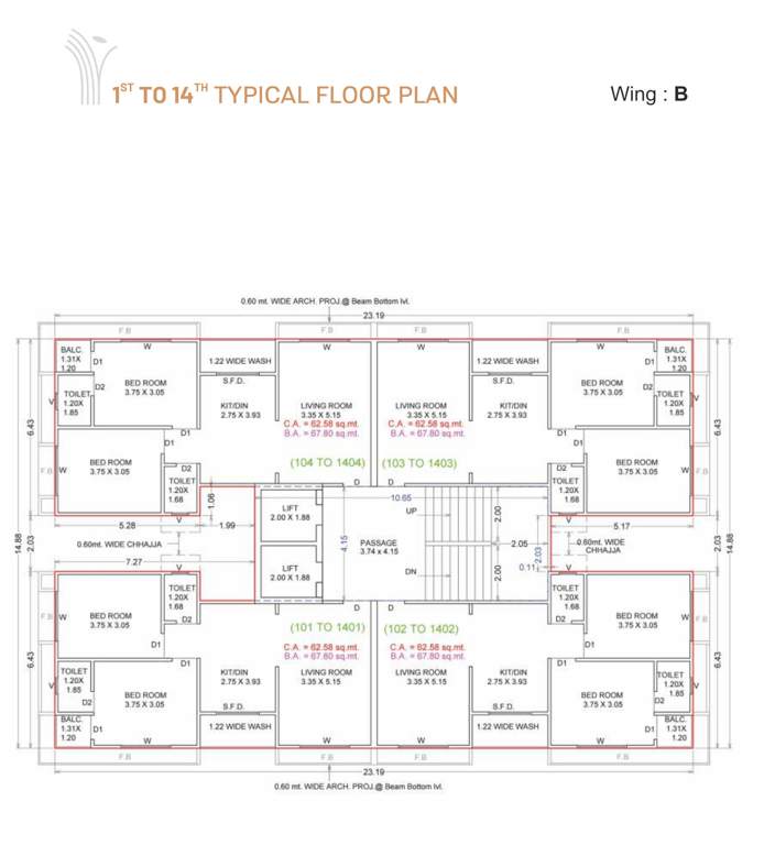  vraj platinum Block B Cluster Plan from 1st to 14th Floor