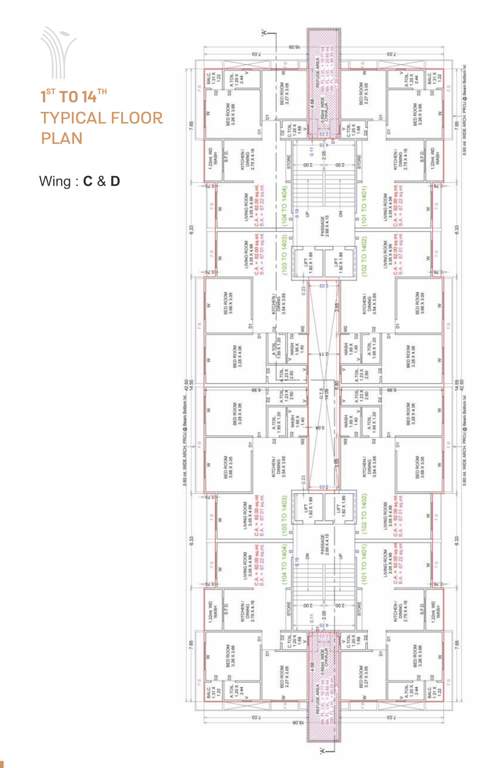  vraj platinum Block C & D Cluster Plan from 1st to 14th Floor
