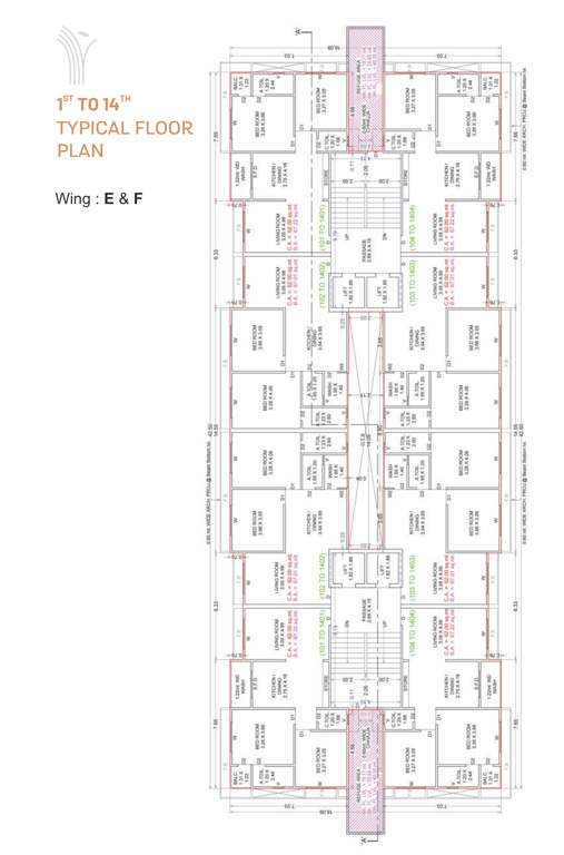  vraj platinum Block E & F Cluster Plan from 1st to 14th Floor