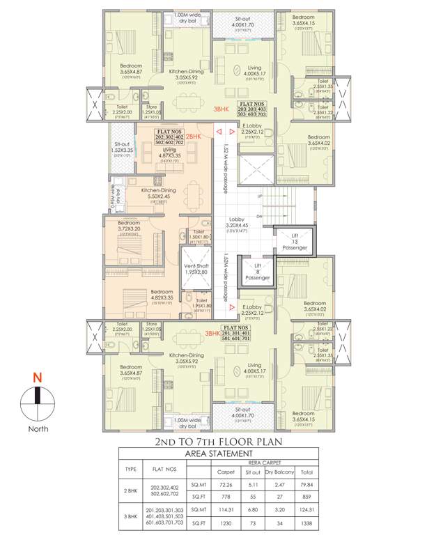  gangadhar apartments Gangadhar Apartments Cluster Plan from 2nd to 7th Floor