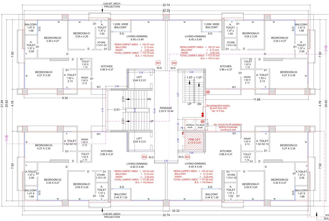 ashtavinayak homes Block A Cluster Plan From 3rd To 8th, 10th And 11th Floor, 13th And 14th Floor, 15th, 16th And 17th Floor To 19th Floor