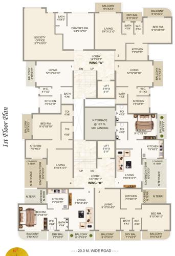  swamini-heights Swamini Heights - A, B Wing Cluster Plan For 1st Floor