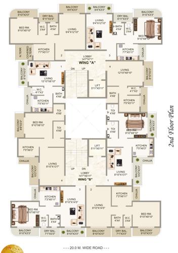  swamini-heights Swamini Heights - A, B Wing Cluster Plan For 2nd Floor