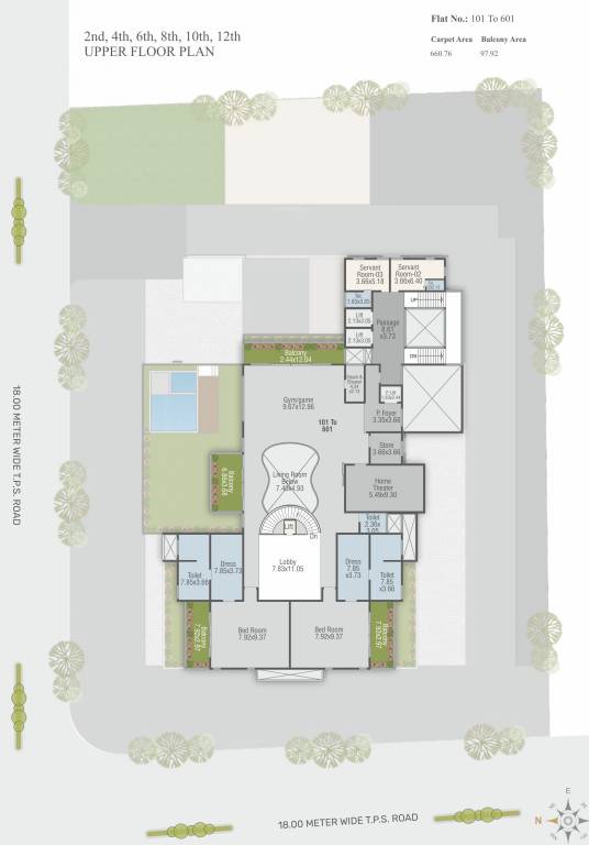  mansion A Cluster Plan For 2nd, 4th, 6th, 8th, 10th And 12th Floor