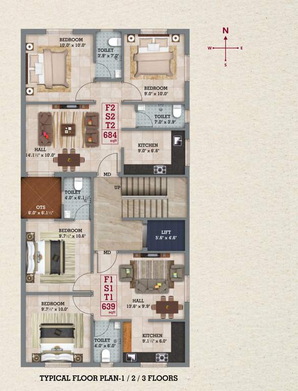  sri vijayalakshmi Sri Vijayalakshmi Cluster Plan from 1st to 3rd Floor