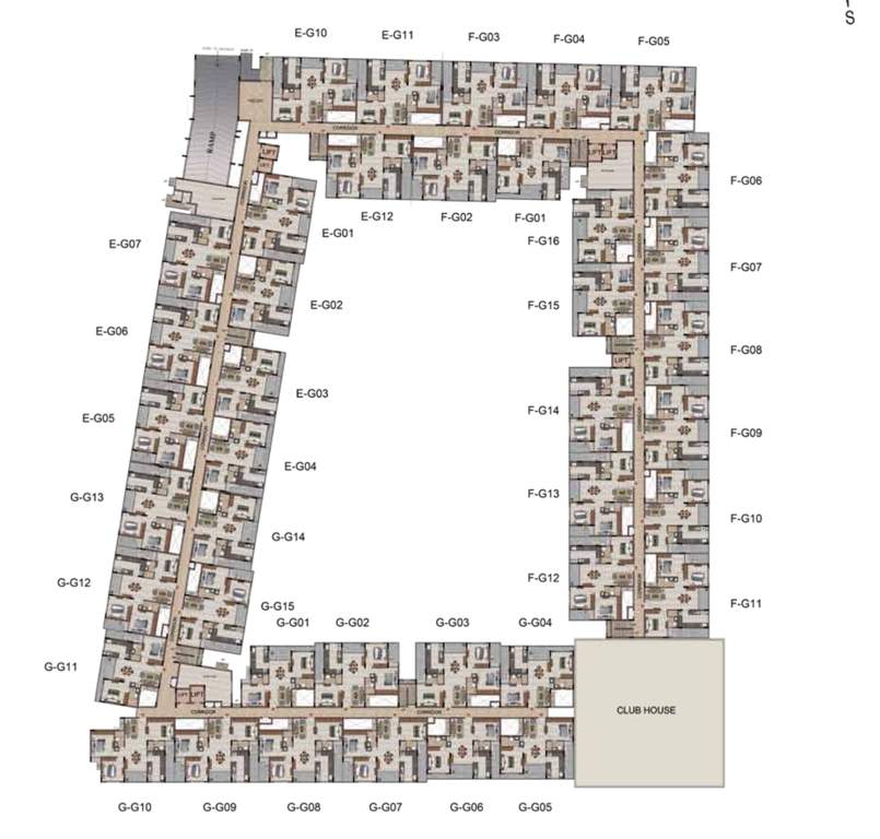  french town Tower 3 Block E,F And G Cluster Plan For Ground Floor