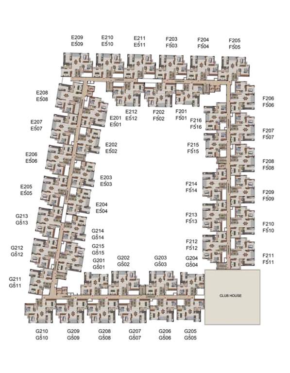  french town Tower 3 Block E,F And G Cluster Plan From 2nd Tto 5th Floor