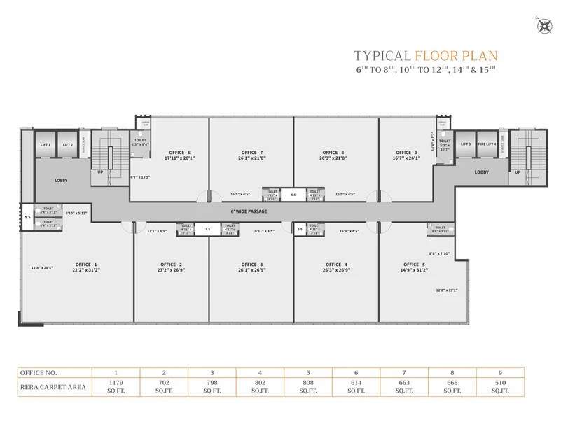  square building no 7 Maruti Square Building No 7 Cluster Plan from 6th to 8th, 10th  12th, 14th To  15th Floor