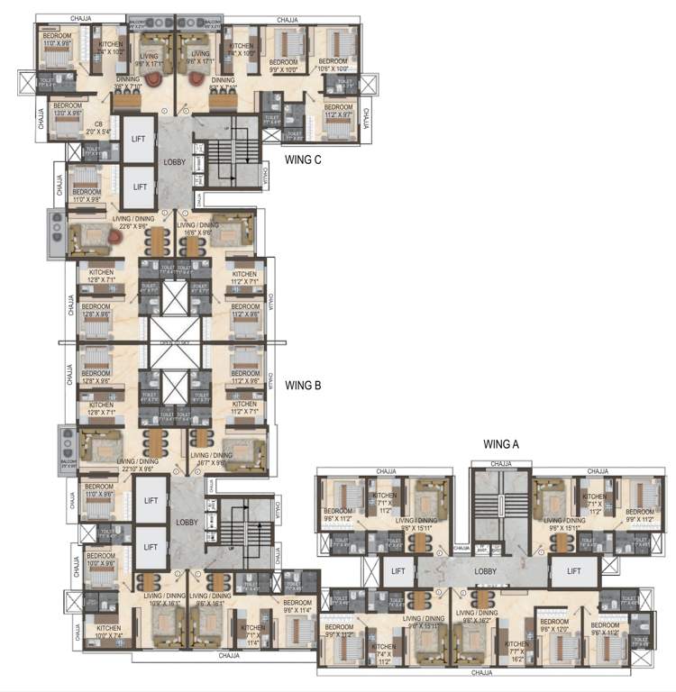  elysium Wing A, B, C Cluster Plan for 9th Floor