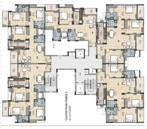 Tower 1 Cluster Plan from 1st to 14th Floor ashiana-regal Tower 1 Cluster Plan from 1st to 14th Floor