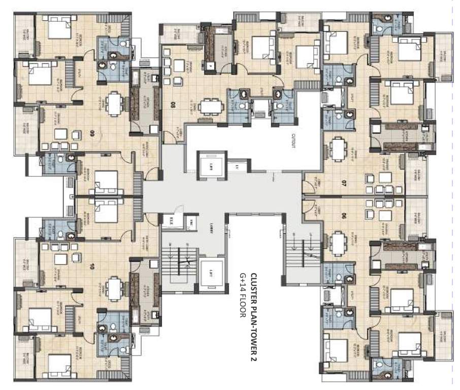  ashiana regal Tower 2 Cluster Plan from 1st to 14th Floor