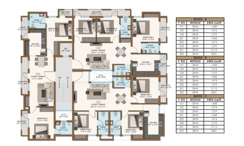  shera-flower-field Block A To C Cluster Plan for 1st Floor