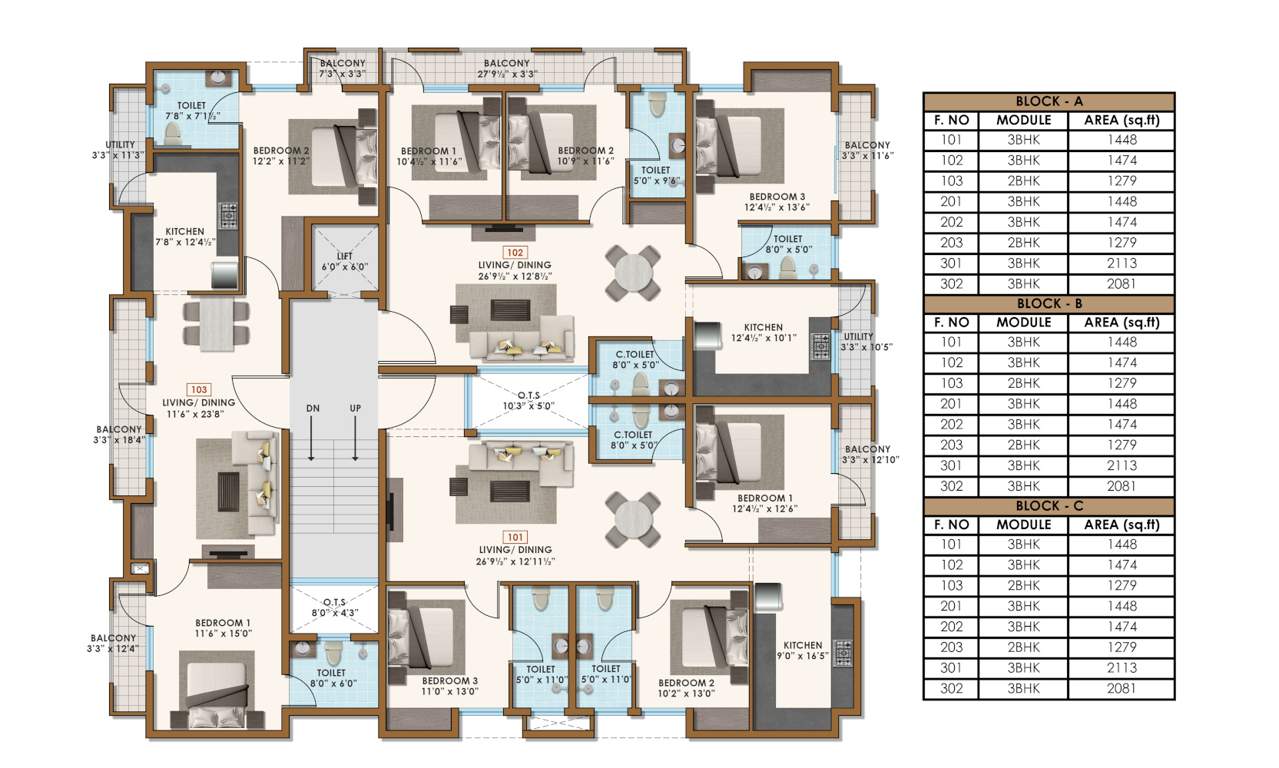  shera flower field Block A To C Cluster Plan for 1st Floor