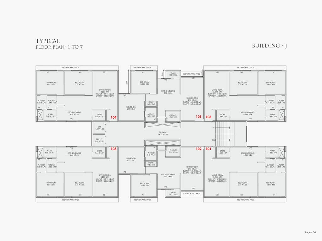  residency Block J Cluster Plan from 1st to 7th Floor