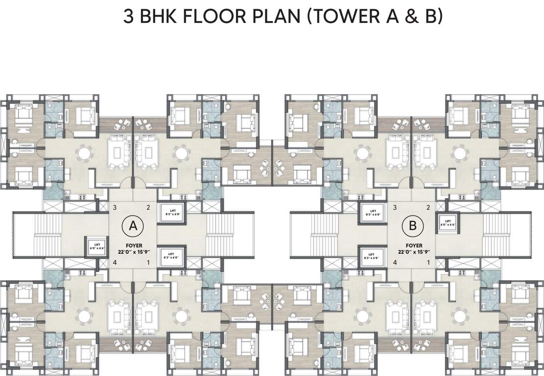  sheetal dharohar Block A And B Cluster Plan for Typical Floor