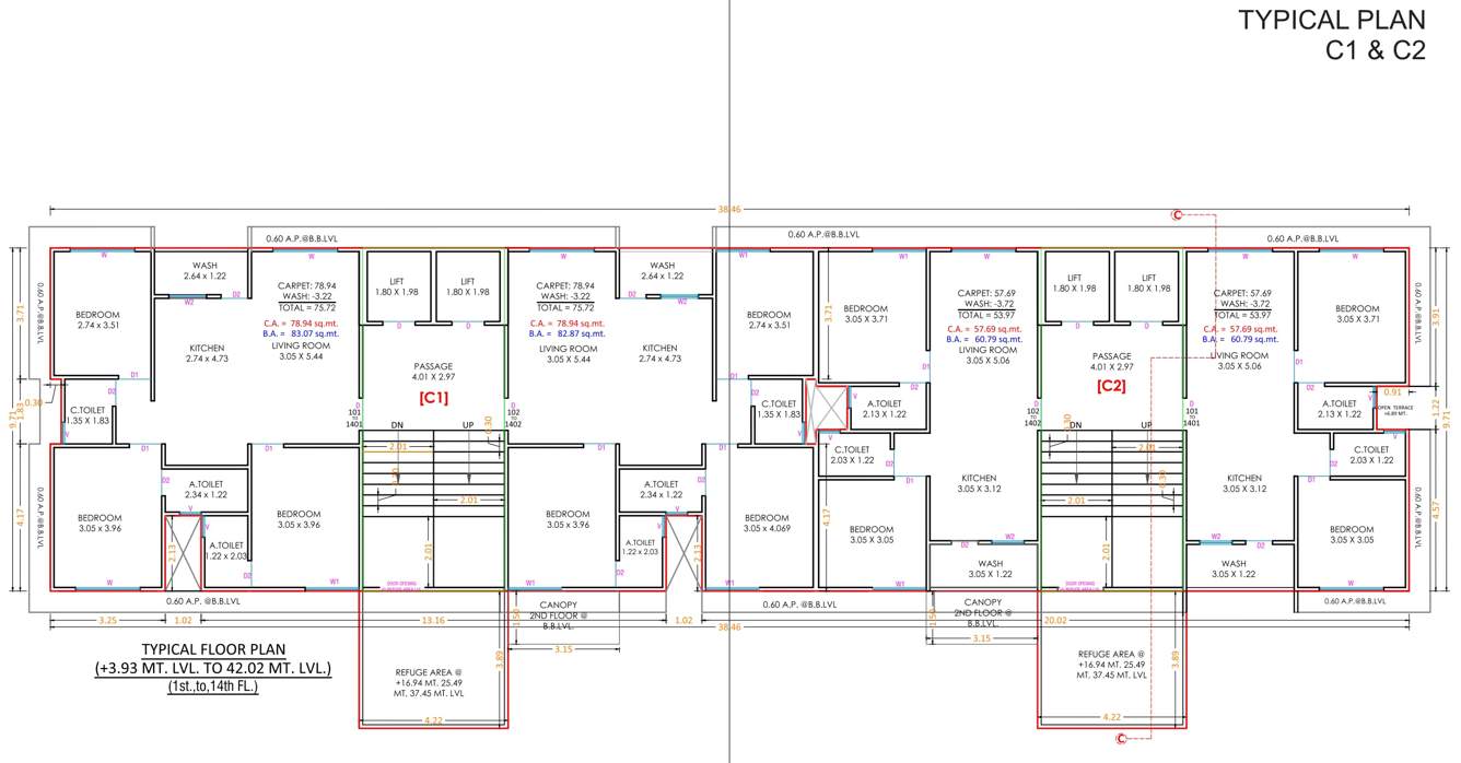  sanctum homes C1, C2 Typical Cluster Plan