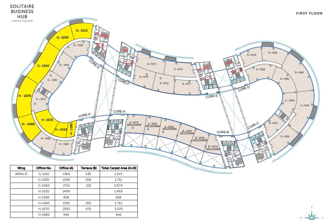  solitaire business hub viman nagar phase 1 A B, C D, E F, G H Core Cluster Plan for 1st Floor
