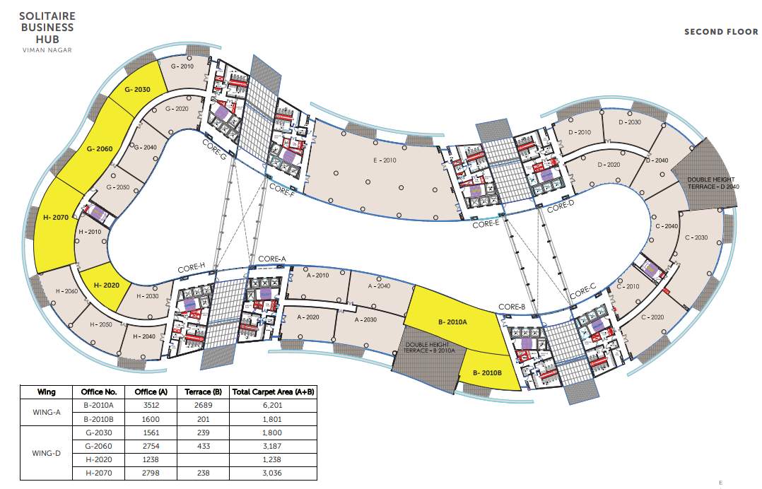 solitaire business hub viman nagar phase 1 A B, C D, E F, G H Core Cluster Plan for 2nd Floor