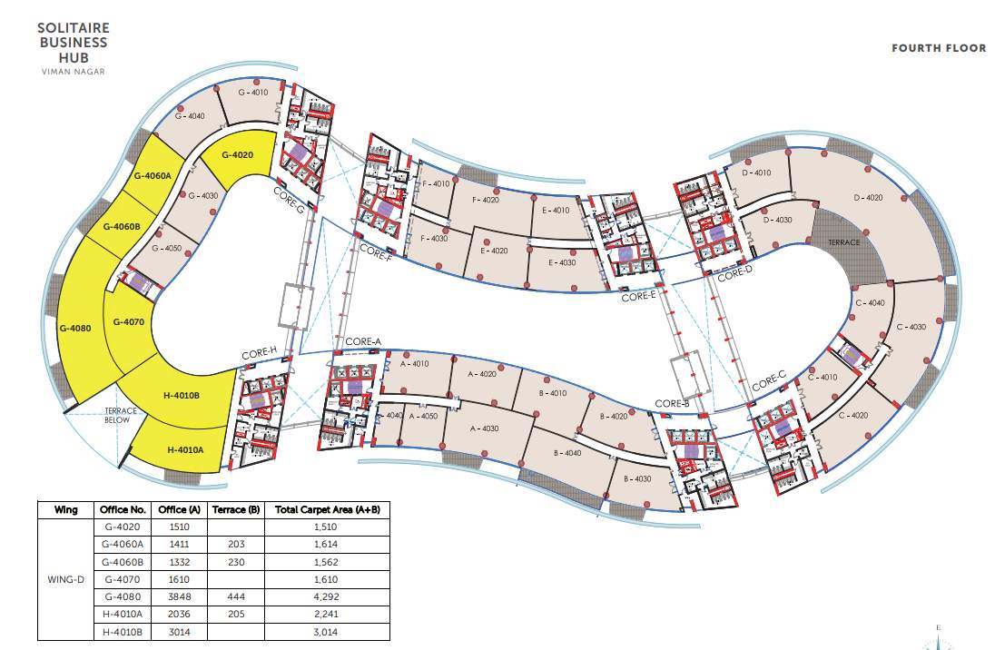  solitaire business hub viman nagar phase 1 A B, C D, E F, G H Core Cluster Plan for 4th Floor