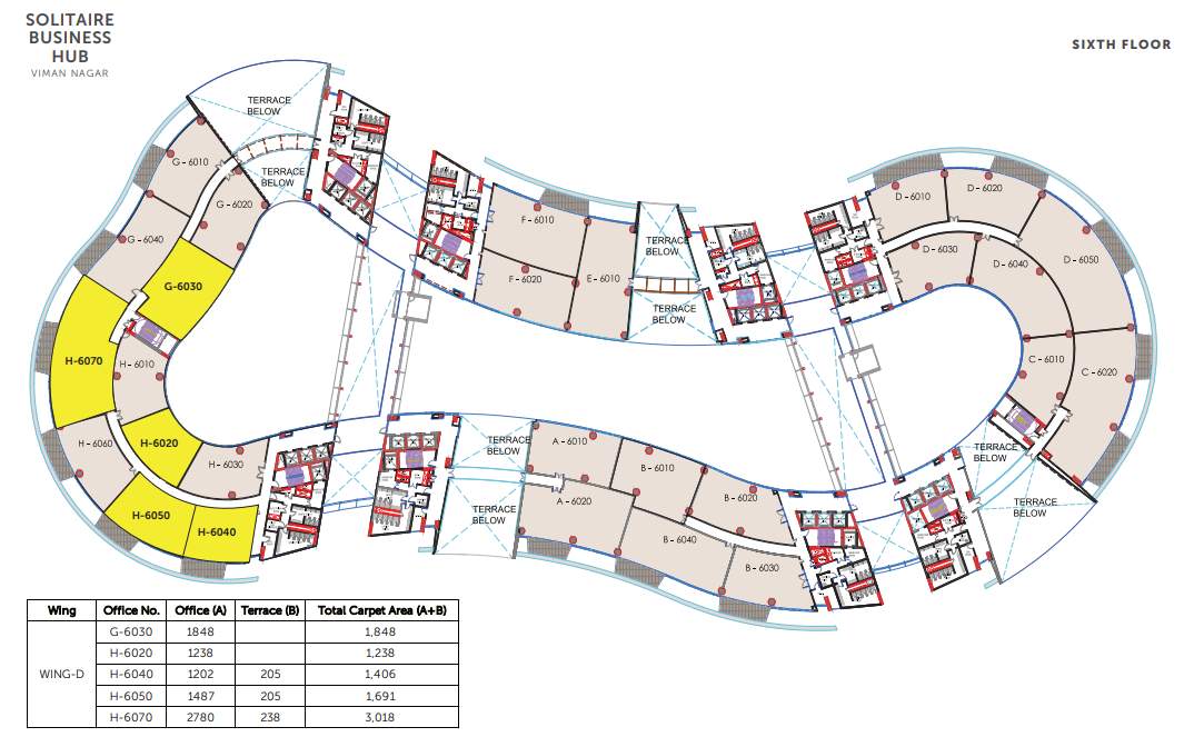  solitaire business hub viman nagar phase 1 A B, C D, E F, G H Core Cluster Plan for 6th Floor