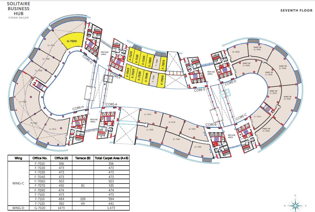  solitaire business hub viman nagar phase 1 A B, C D, E F, G H Core Cluster Plan for 7th Floor