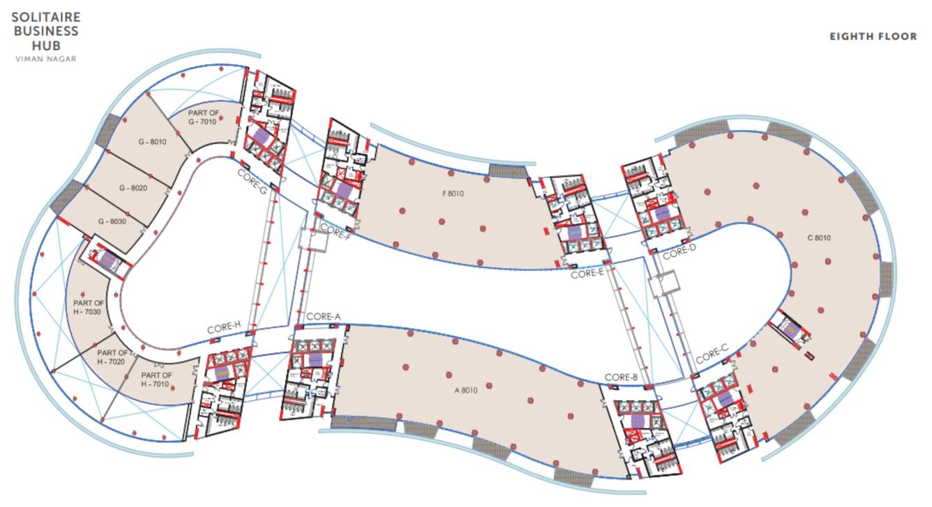  solitaire business hub viman nagar phase 1 A B, C D, E F, G H Core Cluster Plan for 8th Floor